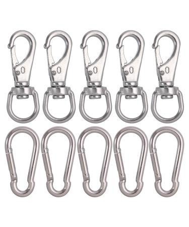 Mixiflor 5pcs Stainless Steel Swivel Eye Snap Hook Flag Pole Clips,with 5pcs Snap Hook Carabiner Diving Clips Spring Hooks for Bird Feeders, Pet Chains, Dog Tie-Out Cable, Keychains and More