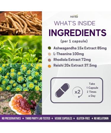Stress Relief Supplements Natural Anxiety Relief and Anti Stress Formula | Ashwagandha L-Theanine Reishi and Rhodiola Rosea as Cortisol Supplement | 60 Capsules | Made in Canada | Stress Sleep Relief - Buy Online on GoSupps.com