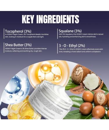 DEBAIY Night Cream Moisturizer Face with 3% Tocopherol 3% Shea Butter 2% Vitamin C 1% Ceramides Boosts Skin Barrier for All Skin Types (3.53oz/100g) - Buy Online on GoSupps.com