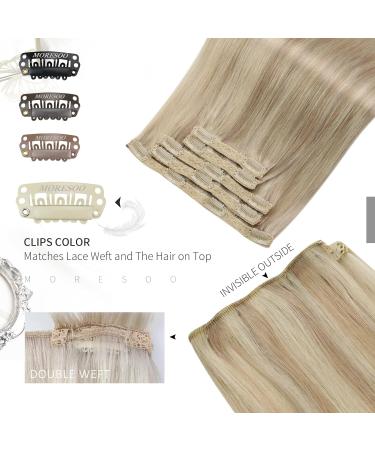Moresoo Human Hair Extensions Clip in Real Hair Blonde 14 Inch - 5 Pieces/70g #P18/613 - Buy Online on GoSupps.com