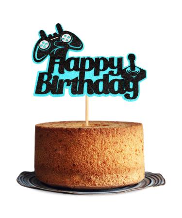Ercadio 1 Pack Video Game Cake Toppers Blue Game On Level Up Cupcake Picks Game Happy Birthday Cupcake Picks for Game Theme Baby Shower Birthday Party Cake Decorations Supplies Pattern-6