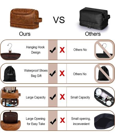 Elviros Leather Travel Toiletry Bag - Large Water-Resistant Organizer Kit with Hanging Hook for Men & Women - Brown - Buy Online on GoSupps.com