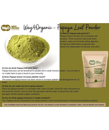 Papaya Leaf Powder 16 oz - 100% Pure Leaves, Ideal for Tea and Juice, Dried from Fresh Green Leaves - Way4Organic - Buy Online on GoSupps.com
