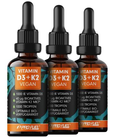 Vitamin D3 + K2 3000 drops vegan - 1000 IE vitamin D3 + 40 MCG K2 MK7 (Pharmaquinone ) - Optimally highly dose - Highest bioavailability - Veganes vitamin D3 from lichen - laboratory test - 3x30ml drops: 3x 1000