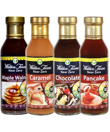 4 x 355ml | Walden Farms Near Zero Calorie Multipack Flavoured Syrup 355ml | Maple Walnut | Caramel | Chocolate | Pancake | Gluten Free | Dairy Free | 4 Pack