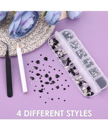 1300Pcs Black Nail Rhinestones Kit | Multi Shapes 3D Crystals Nail Charms | Shiny Black Flatback Beads Diamonds | Nail Art Decor Set with Pickup Pen & Tweezer - Buy Online on GoSupps.com