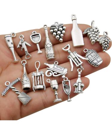 50pcs Antique Silver Wine Charms for Jewelry Making - Crafting Accessory for DIY Necklace Bracelet SM307 - Buy Online on GoSupps.com