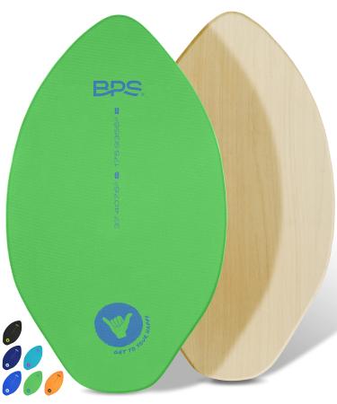 BPS New Zealand 'Shaka' Skimboard with Colored EVA Grip Pad and High Gloss Clear Coat | Wooden Skim Board with Grip Pad for Kids and Adults | Choose from 3 Sizes and Traction Pad Color Green 30 Inch
