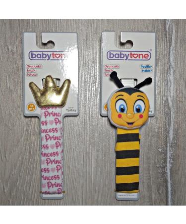 Pacifier Holder 2 Pack with Plush Animal Toys | Baby Boy and Girl Gift Set (Princess - Bee) - Buy Online on GoSupps.com