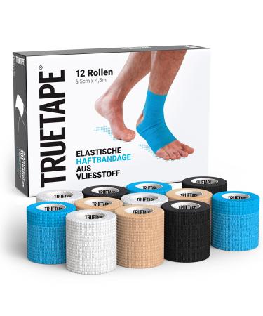 Truetape adhesive bandage |Self -adhesive bandage I 12 Rollen Association material in four colors of 5cm x 4.5m |Self -adhering elastic bandage i fixing bandage (Mix) - Buy Online on GoSupps.com