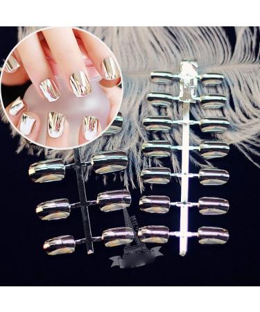 URTJSDG Artificial Nails - Metal Plating False Acrylic Nail Tips for Fashionable Ladies - Short Silver - No Glue Needed - Buy Online on GoSupps.com
