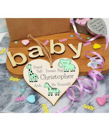 Personalised Wooden Hanging Heart Plaque - Be Brave Dream Big Be Yourself | Green Safari Animals Nursery Decor - Buy Online on GoSupps.com