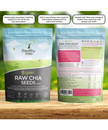 Organic Raw Chia Seeds - High Omega 3, Fiber, Protein, Calcium & Magnesium - Gluten-Free & Vegan - 500g by TheHealthyTree - Buy Online on GoSupps.com