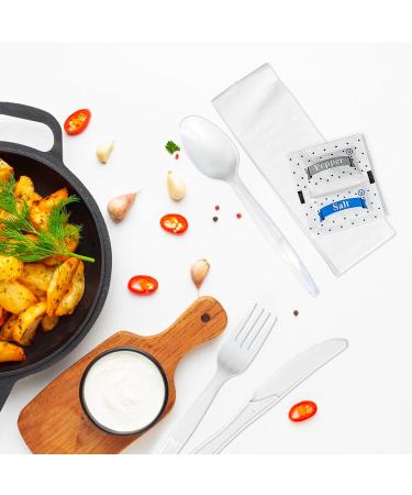 Value Plus (500 Count) 6 Piece Medium Heavy Disposable Cutlery Set White Knife Fork Spoon Napkin Salt and Pepper Sachet Individually Wrapped Cutlery Kits Bulk Plastic Cutlery Set - Buy Online on GoSupps.com