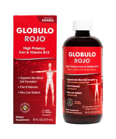 Globulo Rojo Iron Supplement - Liquid Dietary Supplement with High Potency Iron & B Vitamins (Vegan) 16 FL OZ (473 mL) 16 Fl Oz (Pack of 1)