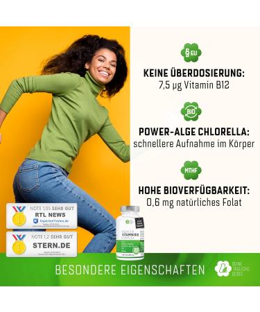 Buy Vitamin B12 Complex with Folic Acid B6 & C - 200 Vegan Capsules - High-Dose Organic Chlorella No Additives - Made in Germany - Buy Online on GoSupps.com
