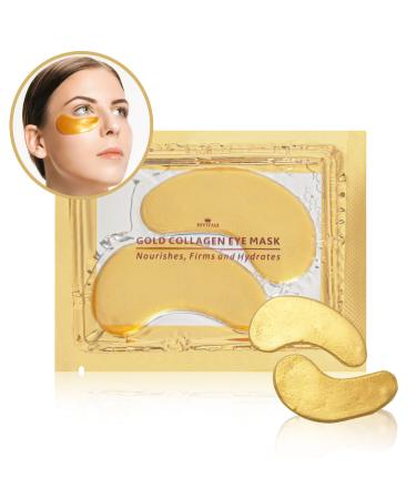 Revitale 24k Gold Under EYE Patches Collagen Gel Mask Nourishes Firms & Hydrates Puffy Eyes & Dark Circles Hyaluronic Acid (10 Pairs) 10 Pair (Pack of 1) Gold
