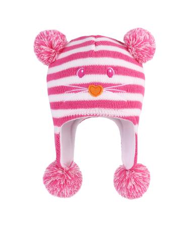 LANGZHEN Toddler Kids Infant Winter Hat Earflap Knit Warm Cap Fleece Lined Beanie for Baby Boys Girls 6-12 Months Cat -Rose - Buy Online on GoSupps.com