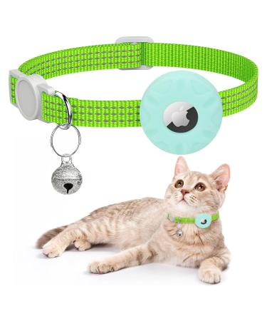 For Airtag cat neck band integrated reflective kitten neck band with Airtag holder puppy cat neck band with bell light tracker cats collars for girls young cats green bell-green