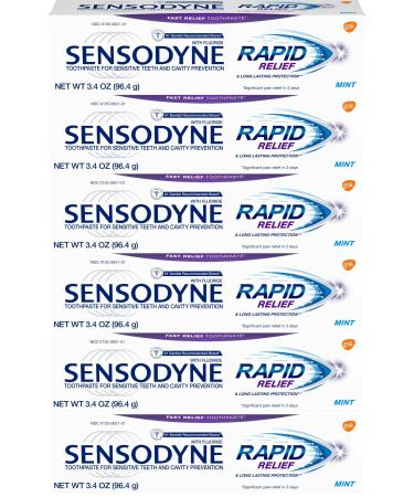 Sensodyne Rapid Relief Sensitivity and Cavity Prevention Toothpaste Mint 3.4 oz (96.4g) - Pack of 6