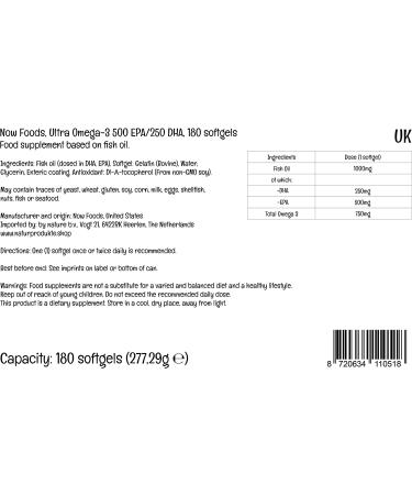 Now Foods Ultra Omega-3 500 EPA & 250 DHA - 180 Softgels | High-Quality Omega-3 Supplement - Buy Online on GoSupps.com