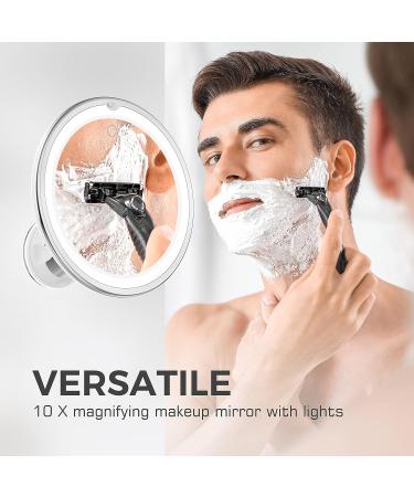 Vimdiff 10X Magnifying Mirror with Touch Control LED Lights - 360 Rotating Arm & Locking Suction Cup - Bathroom Vanity & Travel Makeup Mirror (White) - Buy Online on GoSupps.com
