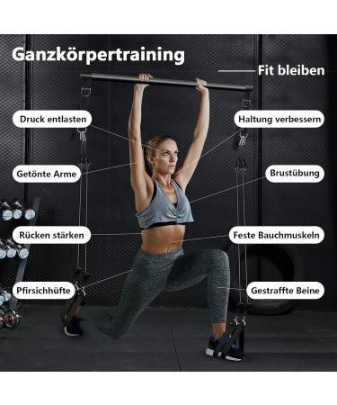 Qicool Adjustable Pilates Bar Set - Portable Fitness Equipment with Resistance Tapes for Home Workouts Yoga & Stretching (40.50lbs) - Buy Online on GoSupps.com