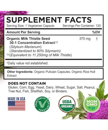 FarmHaven Silymarin Milk Thistle Capsules | 375mg Strength | 30X Concentrated Seed Extract & 80% Standardized Silymarin| Non-GMO | 120 Veggie Capsules Pack 2 - Buy Online on GoSupps.com