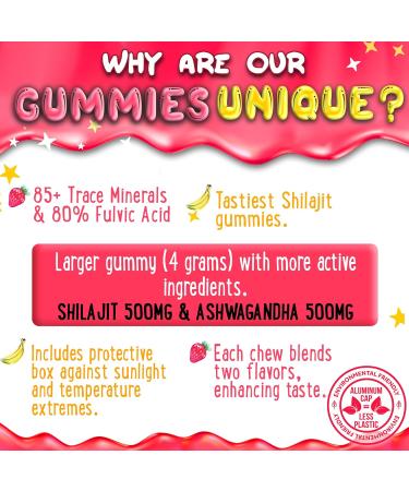 Pure Himalayan Shilajit Gummies - High Potency Gold Grade Resin - Energy Boost and Immune Support for Men and Women with Ashwagandha and Shatavari - 120 Gummy - Strawberry & Banana Strawberry & Banana 120 Count (Pack of 1) - Buy Online on GoSupps.com