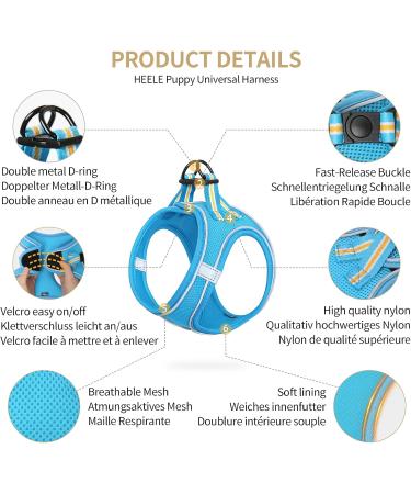 Heele Dog Harness for Small & Medium Dogs | Adjustable Breathable Reflective Soft Mesh - Sky Blue 2XS - Buy Online on GoSupps.com
