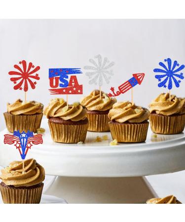 Ercadio 36 Pack Independence Day Cupcake Toppers Firework Star USA Patriotic Cupcake Picks Happy 4th of July Cake Toppers American National Independence Day Theme Party Cake Decor Supplies Pattern 4 - Buy Online on GoSupps.com