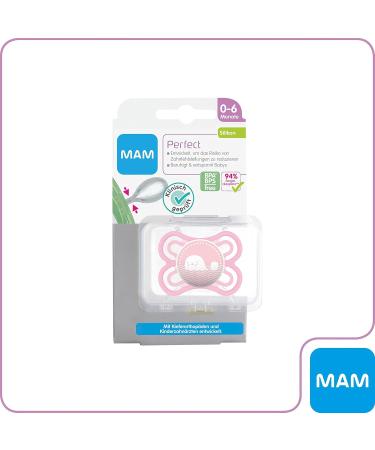 Mam Perfect Schnuller - Baby Pacifier for Healthy Dental & Jaw Development | SkinSoft Silicone | 0-6 Months | Pink | Includes Pacifier Box - Buy Online on GoSupps.com
