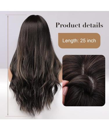 EMMOR 26 Long Black Wig for Women - Natural Synthetic Hair, Curly Wavy Style with Blonde and Black Highlights - Buy Online on GoSupps.com