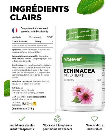  chinac e 500 mg - 365 comprim s v g taliens - Extrait naturel d' chinac e 10:1 - Hautement dos - Sans additifs ind sirables - V g talien - Buy Online on GoSupps.com