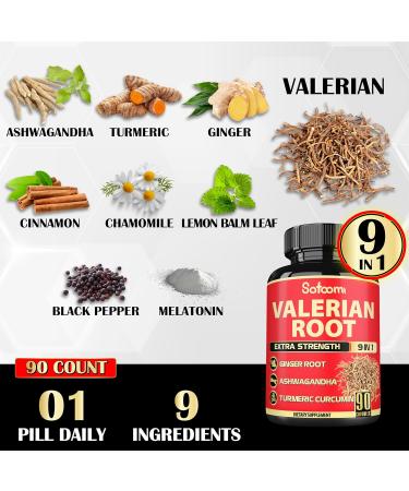 Satoomi Valerian Root Capsules - 9 Natural Herbs - Ashwagandha, Turmeric, Ginger, Ceylon Cinnamon - 90 Caps for 3-Month Supply - Buy Online on GoSupps.com