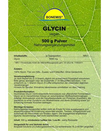 Buy Bonemis Glycine (Amino Acid) - Vegan High Purity Pharmaceutical Quality 500g Bag - Additive-Free - International Shipping Available - Buy Online on GoSupps.com