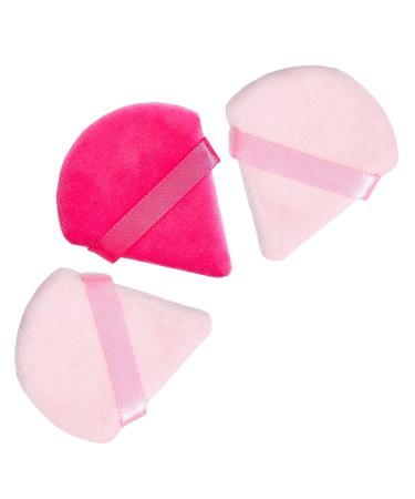 LAC 3 Powder Puff Face Triangle - Reusable Mini Velvet Make up Sponges for Pressed and Loose Foundation No Latex (Pink)