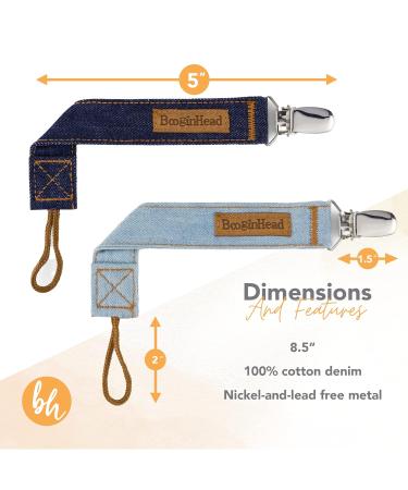 BooginHead Luxe Pacifier Holder Baby Pacifier Clips 2-Pack Cotton Denim Blue Blue Jean Baby - Buy Online on GoSupps.com