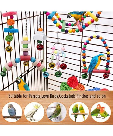 MQUPIN Bird Parrots Toys 14-Pack Cage Toys Hanging Swing Climbing Shredding Perches Ladders Sepak Takraw Bell Frosting Stick Parrot Set Toy for Medium Budgie Finches Cockatiels Conures African Parrot S-6.9inch - Buy Online on GoSupps.com