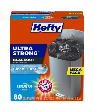 Hefty Ultra Strong Tall Kitchen Trash Bags, Blackout, Clean Burst, 13 Gallon, 80 Count Clean Burst - 80 Count
