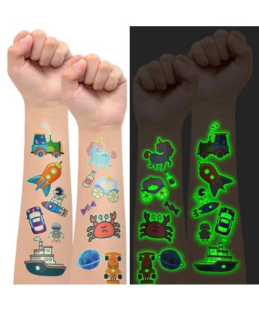 EMOME 50 Sheets Glow Temporary Tattoos for Kids Individually Wrapped Tattoo Stickers for Kids Party Favors Birthday Supplies Fake Tattoo Stickers Goodie Bags Stuffers for Girls Boys