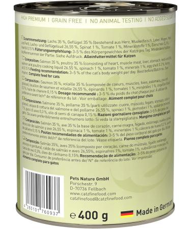 Catz Finefood N 5 Salmon & Poultry Wet Cat Food - 6x400g Cans - Refined with Spinach & Tomato | Premium International Shipping - Buy Online on GoSupps.com
