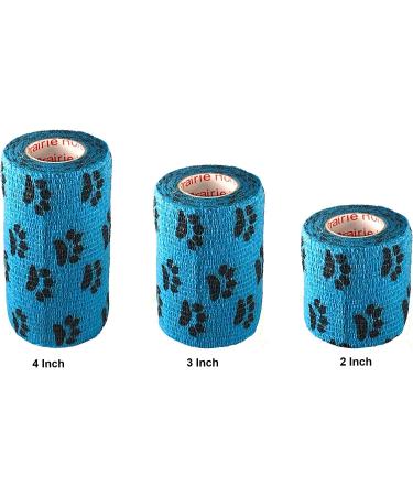 Vet Wrap Tape 2 Inch 2 Pack Blue with Black Paws - Self Adherent Cohesive Flex Bandage for Pets - Buy Online on GoSupps.com