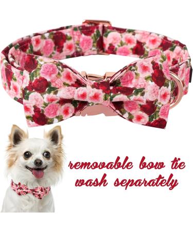 Unique Style Paws Pink Peony Dog Collar | Adjustable & Comfortable Cotton Collar for Small Dogs | Perfect for Young Girls | Metal Buckle | Size S (10-16in) - Buy Online on GoSupps.com