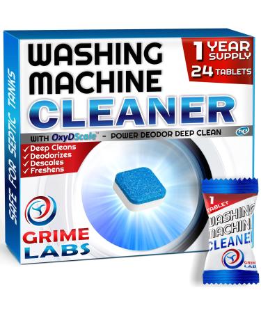 GRIME LABS Washing Machine Cleaner Tablets - Penetrating Deep Clean Washer Cleaner Tablets For Front Loader And Top Load HE - Active Oxygen Formula Tub Descaler Deodorizer