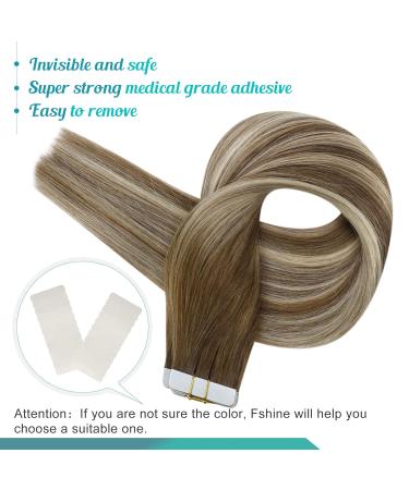 FSHINE Tape Extensions | Real Hair 55cm Medium Brown & Blonde Balayage | 50g Remy Hair | 20 Pieces #6/60/6 - Buy Online on GoSupps.com