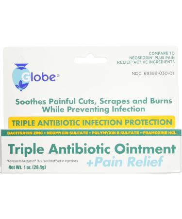 Globe Triple Antibiotic + Pain Relief Ointment 1oz | First Aid Antibiotic for Cuts, Burns, Scrapes | 24-Hour Infection Protection | Soothes Pain | 1 Tube - Buy Online on GoSupps.com