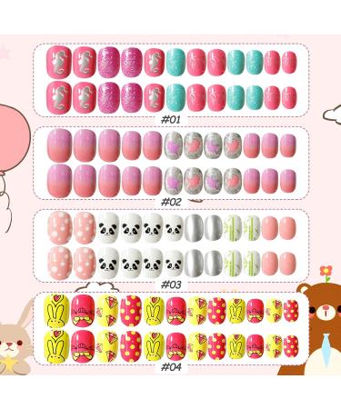 Kalolary 4 Boxes Children's Fingernails | Panda Bunny Pattern Press-On Nails Set with Glue - Perfect Gift for Girls - Buy Online on GoSupps.com