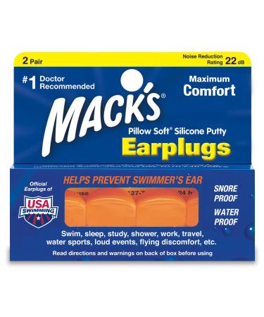 Mack's Pillow Soft Ear Plugs Hot Orange 2 Pairs (Pack of 2)