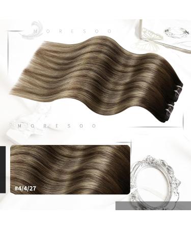 Moresoo 18 Inch Remy Clip in Hair Extensions Dark Brown with Caramel Blonde Balayage - 7PCS 120G Double Weft Clip in Human Hair Extensions #4/27/4 - Buy Online on GoSupps.com